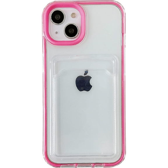 Candy Color Card Holder Clear Shockproof Soft Compatible with iPhone Case (Red,iPhone 13)