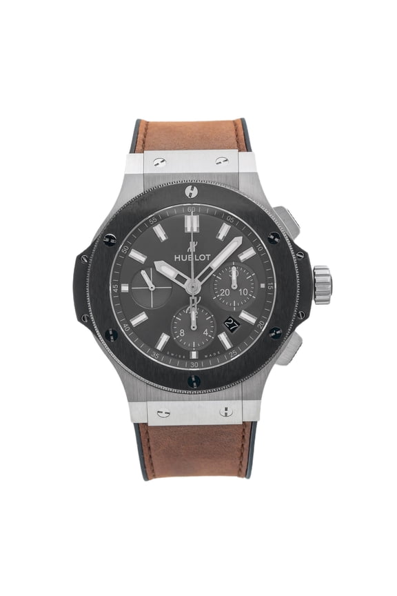 Pre-Owned Hublot Big Bang 301.SM.7070.VR.TI 44MM Black Dial With Leather Bracelet