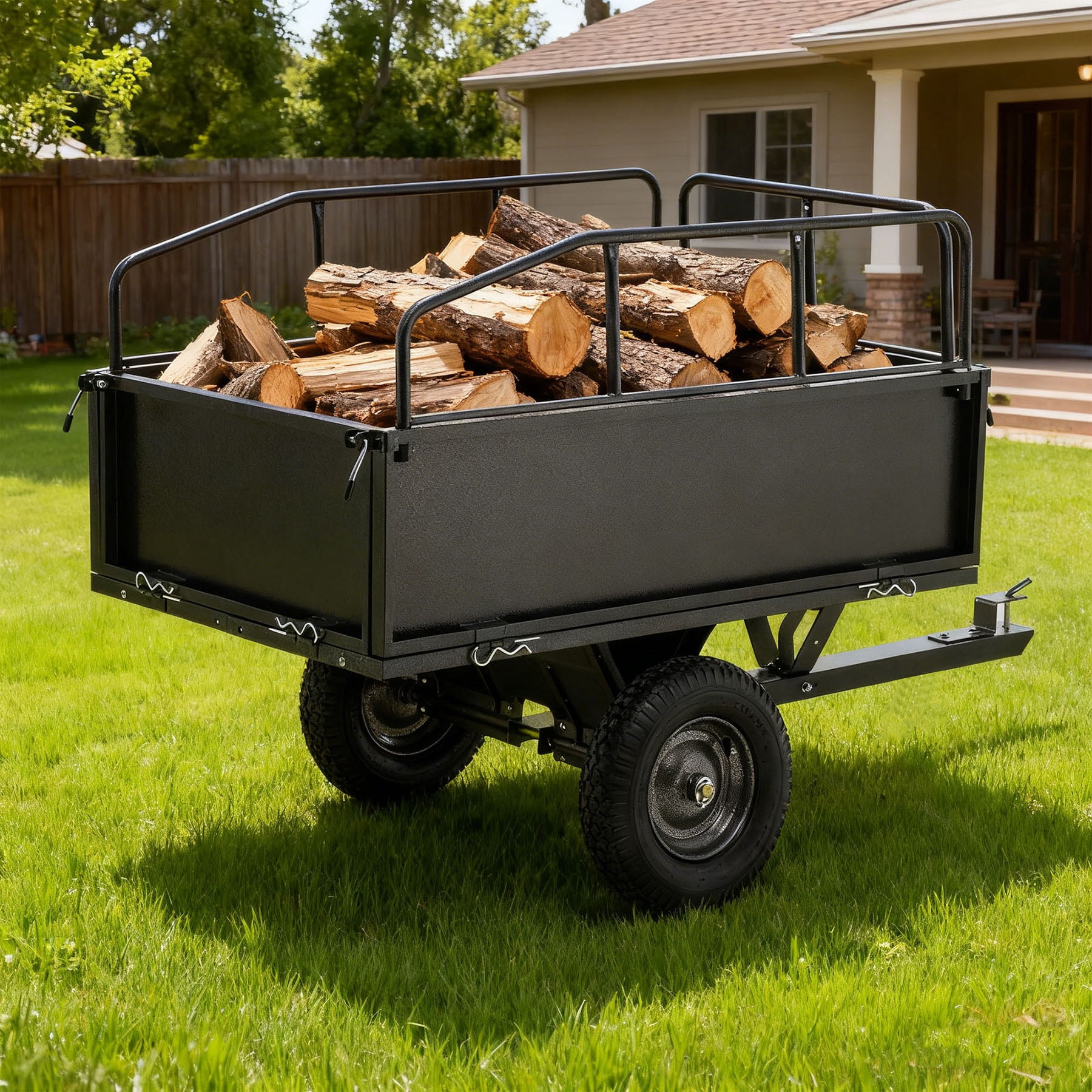 S-HOME Heavy Duty 600LBS Steel Dump Cart Trailer, 17 Cu.Ft. Capacity Tow Behind Hauling Wagon for ATV and Lawn Tractor