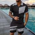 thumbnail image 2 of GERsome Men's 2 Piece Lounge Outfits Short Sleeve Quarter Zip V Neck Shirts and Shorts Sets Casual Color Block Summer Beach Vacation Tracksuits S-3XL, 2 of 3