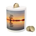 thumbnail image 3 of Lake Piggy Bank, Silhouette of Single Tree over Still Lake Basin with Last Sun Rays on the Day Theme, Ceramic Coin Bank Money Box for Cash Saving, 3.6" X 3.2", Orange Blue, by Ambesonne, 3 of 4
