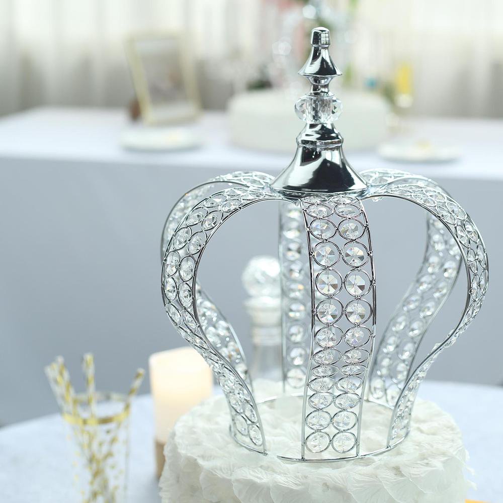 14" Silver Crystal Metallic Royal Crown Cake Topper Fillable Cake Crown