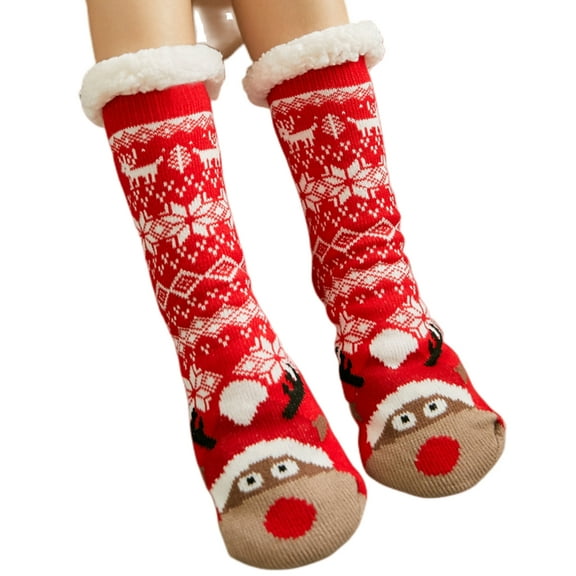 Women's Slipper Socks with Grips Non Slip Soft Cozy Fuzzy Fleece Lined Christmas Socks for Cold Winter Cute Holiday Warm Socks