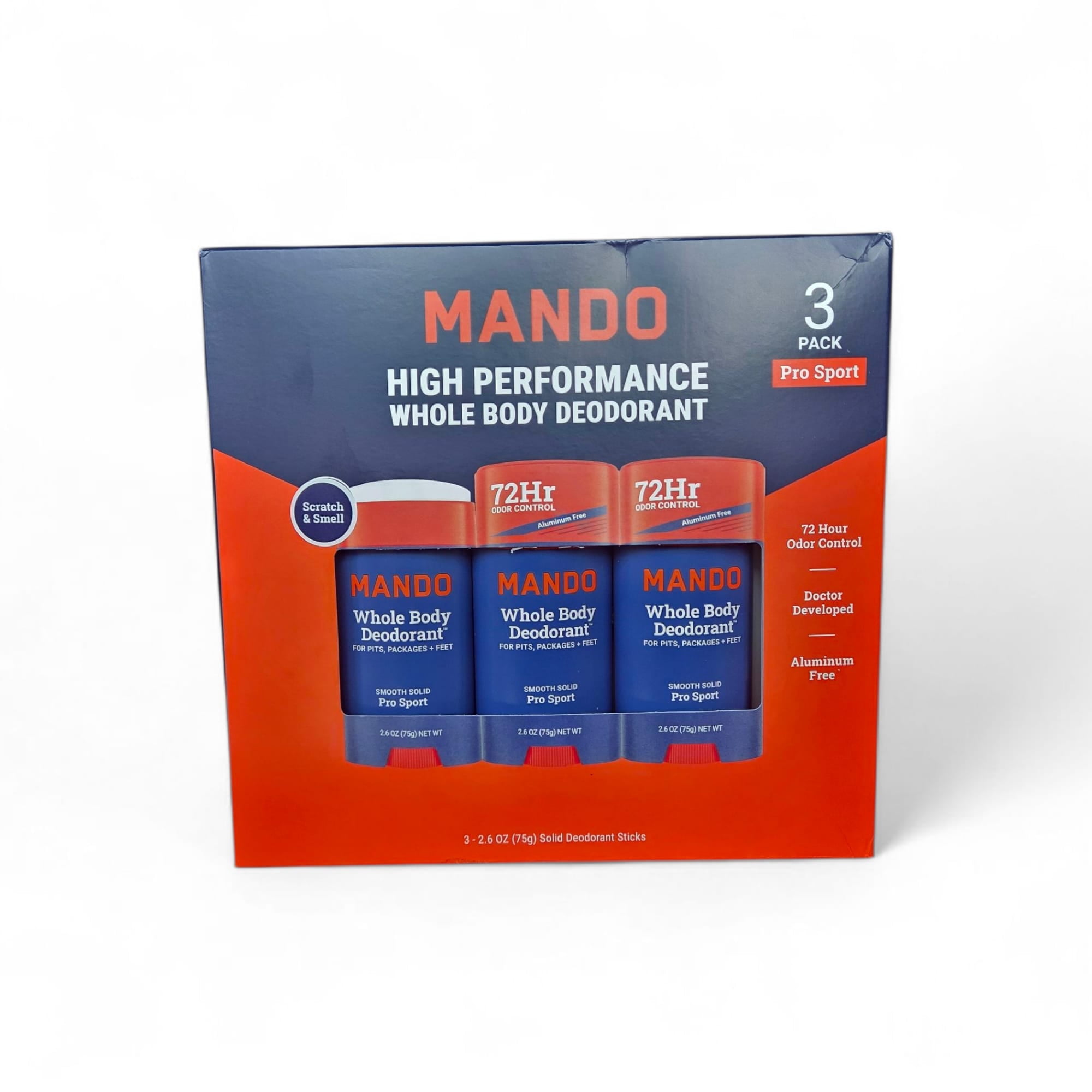 Mando High Performance Whole Body Deodorant – 2.6 oz, 3-Pack, Pro Sport Scent