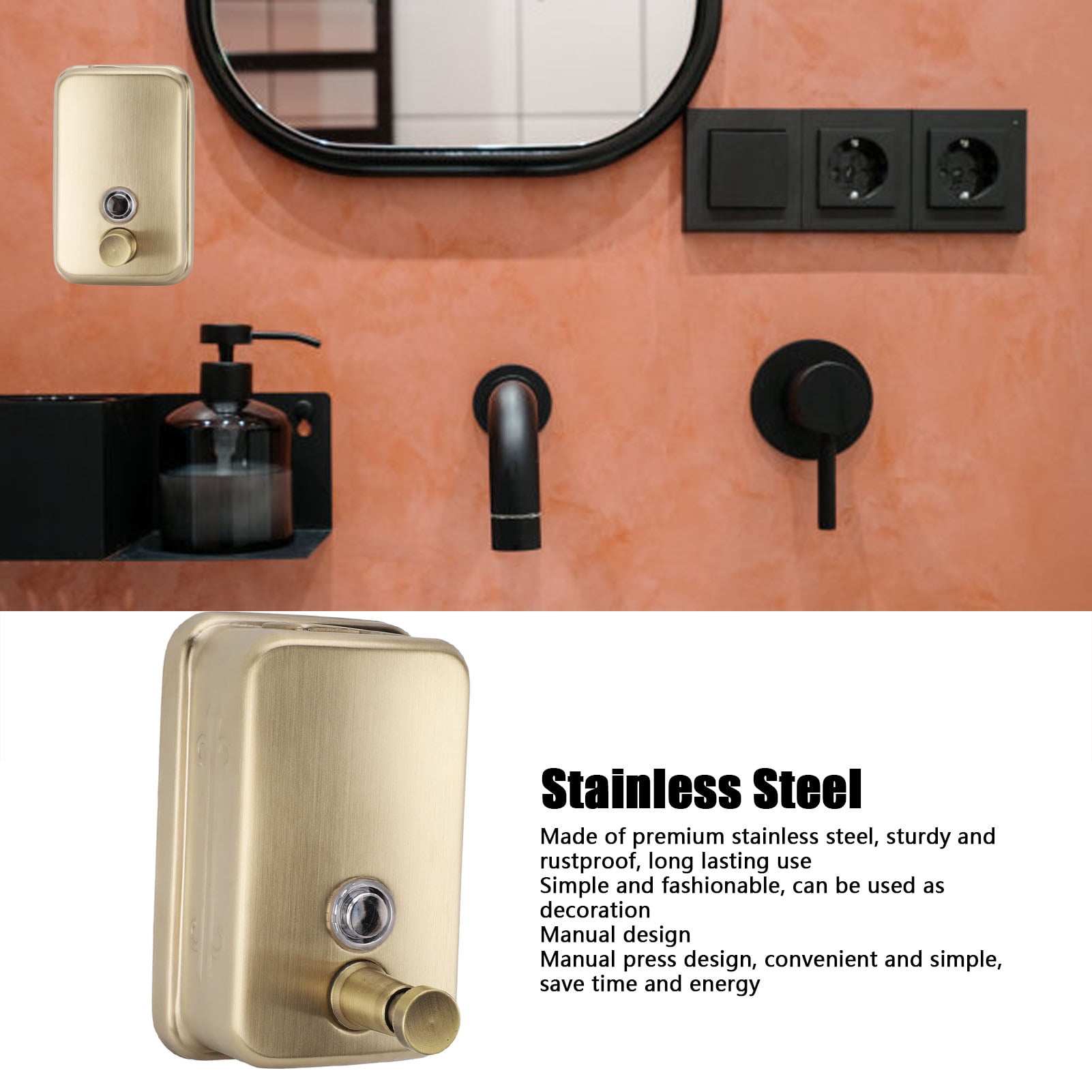 NFTIGB Wall Mount Commercial Soap Dispenser Large Capacity Leakproof Manual Stainless Steel Soap Dispenser for Hotel Bathroom 500ml / 16.9 fl oz