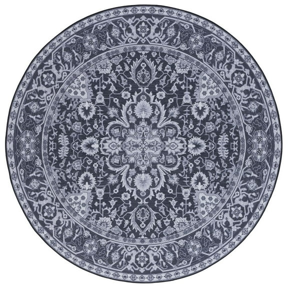 SAFAVIEH Tucson Brooke Traditional Machine Washable Area Rug, 6' x 6' Round, Black/Beige