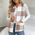 thumbnail image 2 of Women's Plaid Fleece Vest, Crew Neck Sleeveless Cardigan Tops, Winter Warm No Hood Outerwear Vests with Pockets, 2 of 9