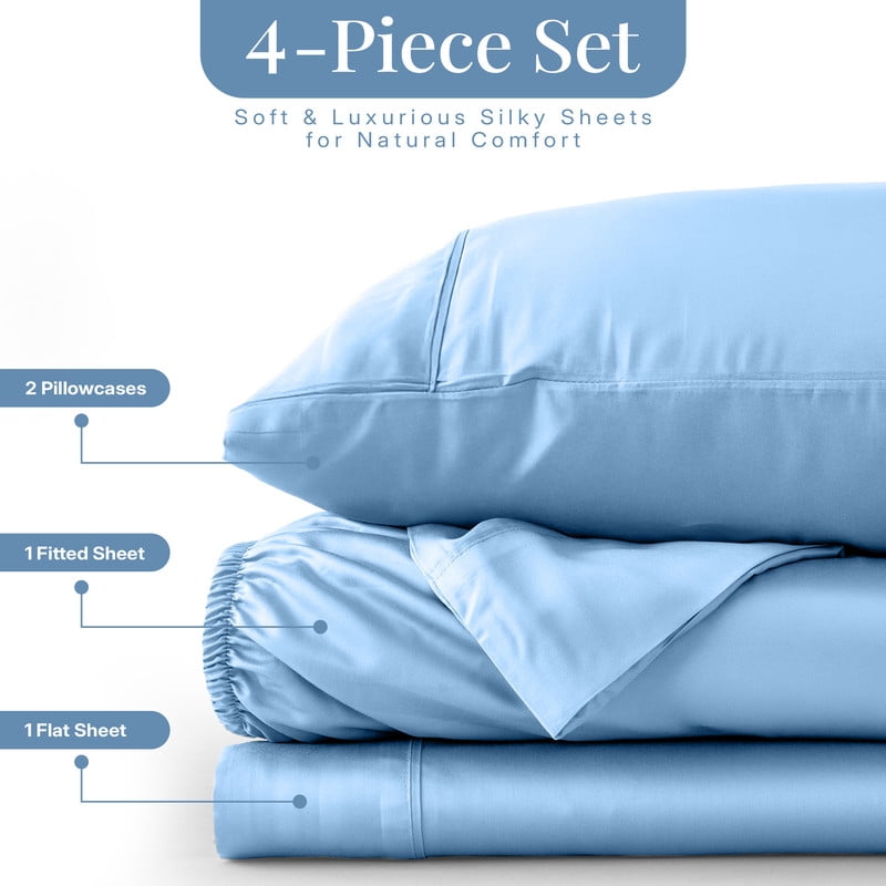 Lux Decor 100% Organic Viscose from Bamboo Sheets Set King Size - 4 Piece Ultra-Soft Luxury Cooling Bed Sheets, 16" Deep Pocket, Breathable & Hypoallergenic - Blue