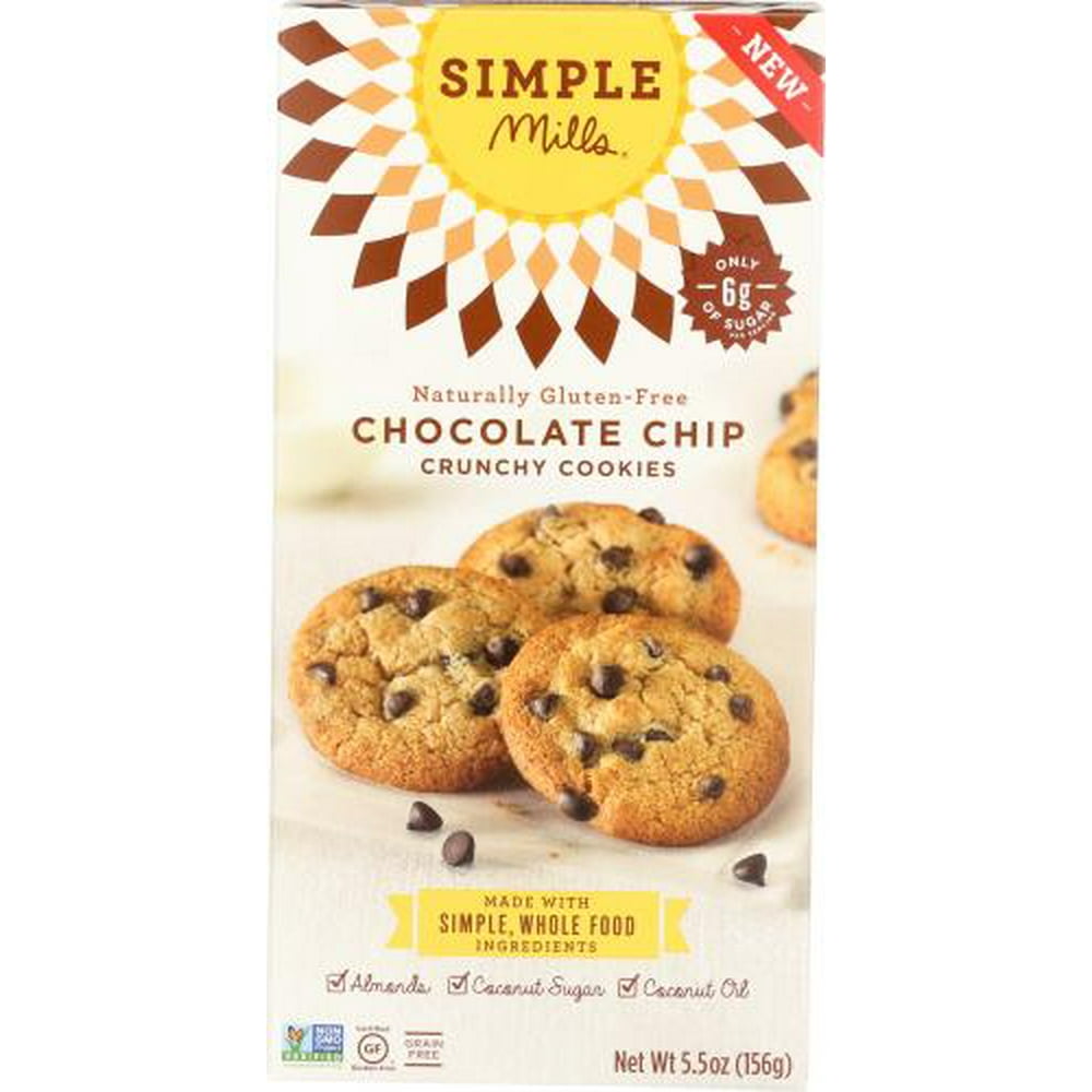 Simple Mills Crunchy Almond flour Cookies Chocolate Chip, 5.5 oz (Pack