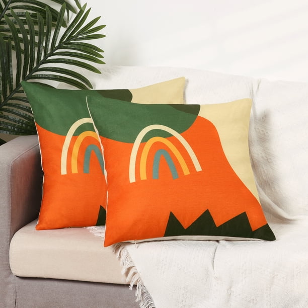 Funda de cojín decorativa de lino REGALWOVEN para interiores y exteriores, juego de 2, naranja-4 18" x 18"
