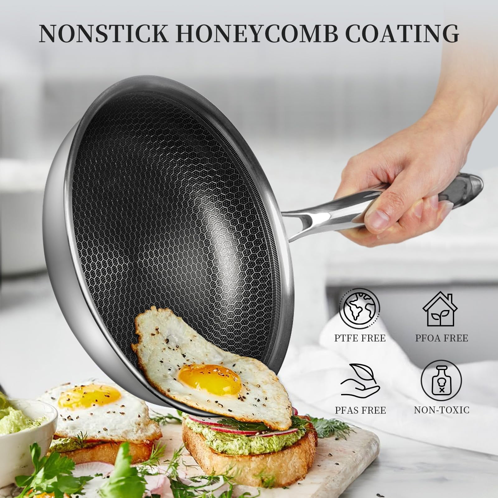 Open Box Innerwell Stainless Steel Non Stick Frying Pan Skillet Set with Cooking Lid and Stay Cool Handle, 10" and 12", 4 Piece