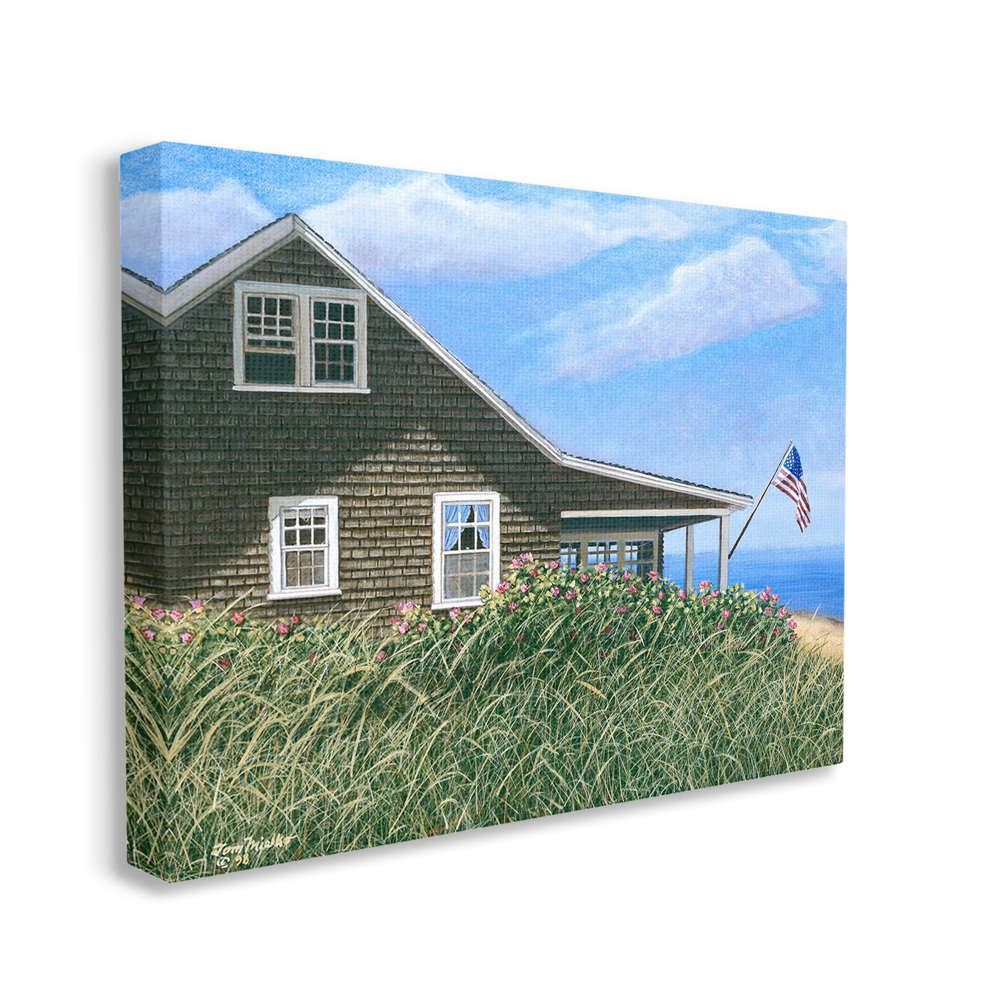 Stupell Industries Cape House with Flag Landscape Painting Gallery Wrapped Canvas Art Print Wall Art, 40 x 30