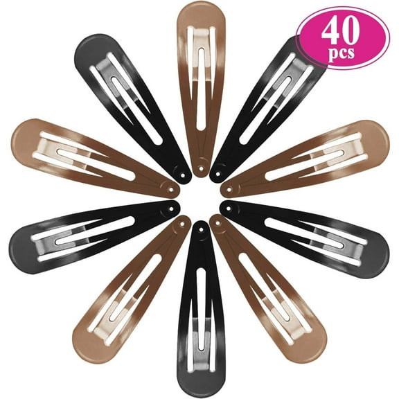 Large Snap Hair Clips, Tutuviw 40 Pcs 2.8 Inch Long Non Slip Metal Hair Clips for Women Girls, Large Barrettes for for Thick Hair,Hair Accessories (Brown & Black)