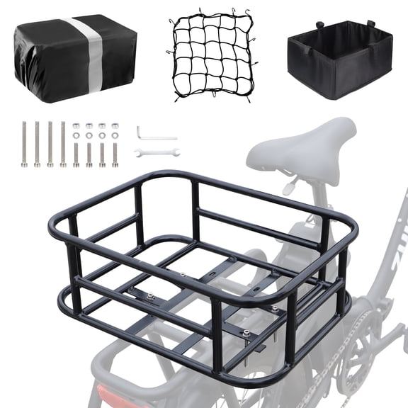 Meghna Bike Basket Steel Large Capacity with Liner Net Waterproof Cover for E-bike Rear Rack Mount Universal Fit