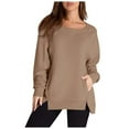 thumbnail image 2 of Plain Sweatshirts for Women 2025 Long Sleeve Lightweight Crewneck Side Slit Basic Sweatshirt Pullover Tops, 2 of 6