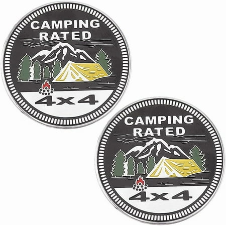 2Pcs Camping Rated 4x4 Metal Automotive Badge Round Car Emblems Stickers Decorative Self Adhesive Alluminium Car Decals Compatible with Vehicles Trucks SUV Rv for DIY handcrafting