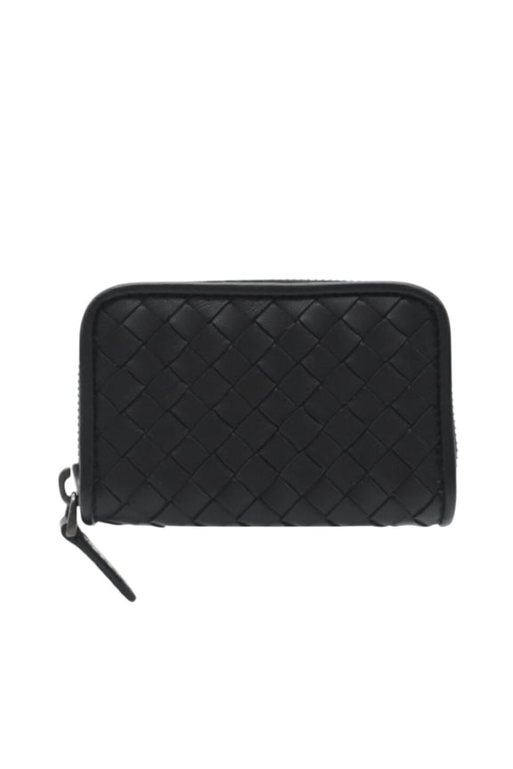 Pre-Owned BOTTEGA VENETA Intrecciato Small Zip-Around Coin Case 114075 Black Leather Men's