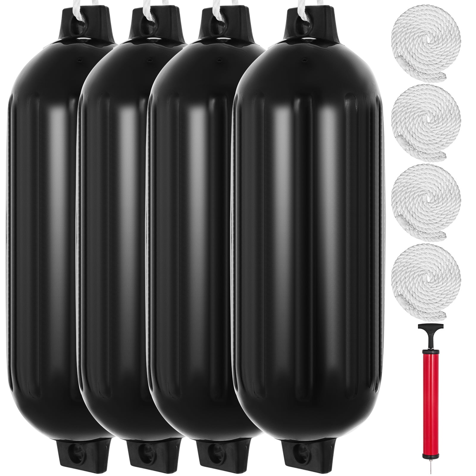VEVOR Ribbed Twin Eyes Boat Fender Black Boat Fender Bumper Pack of 4