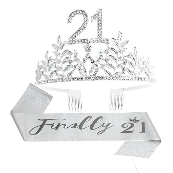 TELOLY Elegant 21st Birthday Crown & Crystal Tiara,Festive for Her