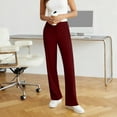 thumbnail image 4 of Women's High Waisted Stretchy Pull on Dress Pants Casual Wide Leg Work Yoga Pants Wine XXL, 4 of 8