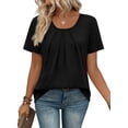 thumbnail image 4 of Ronuti Women T Shirts Pleated Short Sleeve Tops Business Casual Dressy Blouses Black Tops, 4 of 9