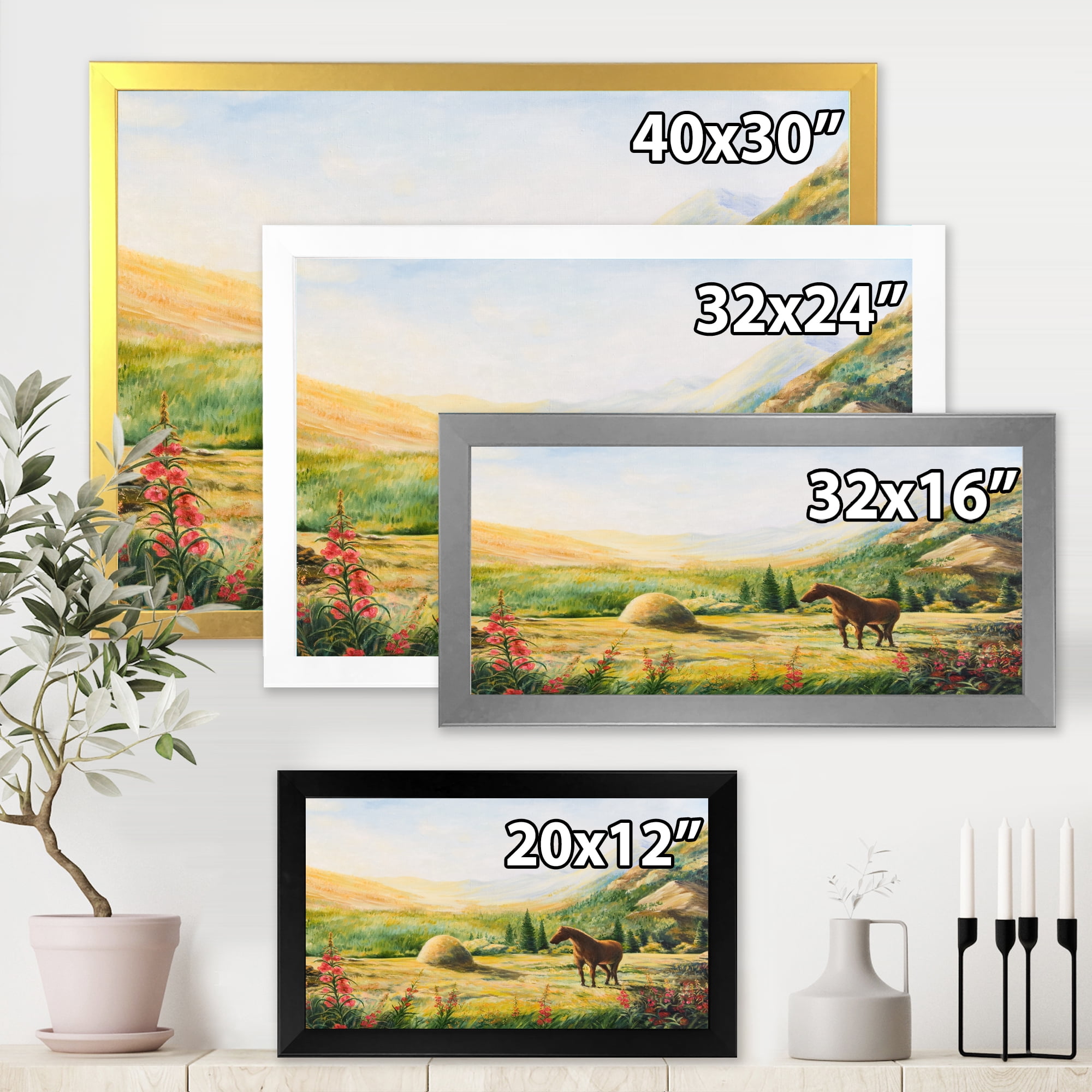 Designart 'Sunrise In The Mountains With Horse' Farmhouse Framed Art Print