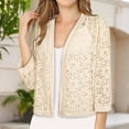 thumbnail image 2 of Vinsonshop Womens Lace Floral Bolero Shrugs 3/4 Sleeve Open Front Cropped Cardigan Lightweight Sheer Evening Dress Cover Up Tops Beige L, 2 of 5