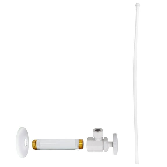 Westbrass 20" Flat Head Toilet Supply Line Kit with Round Handle Angle Valve, Powder Coat White