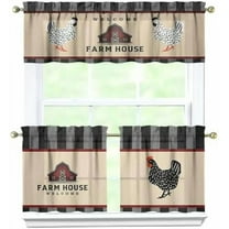 Rooster Kitchen Curtains Valances and Tiers Set for Windows,Chicken Vintage Bathroom Window Curtain Valance 3 Piece Sets,Kitchen Decor for Living Room,54"x 24"