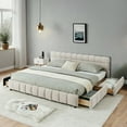 thumbnail image 2 of California King Upholstered Bed Frame - Beige Chenille, w/ Headboard & Drawers, 90.5"x80.5" - Modern Bedroom Furniture for Comfort & Storage. Easy Assembly., 2 of 18