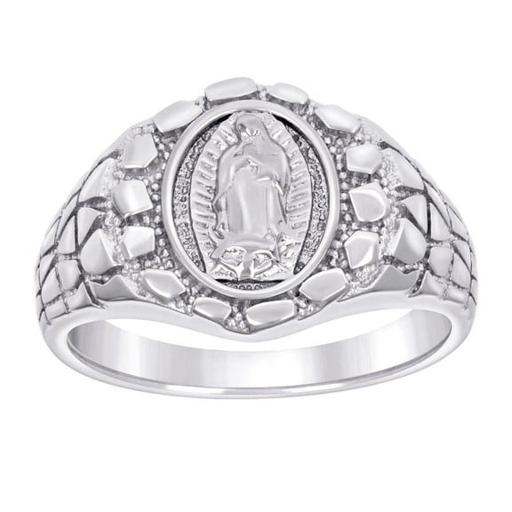 925 Sterling Silver Mens Nugget Guadalupe Religious Ring 14.4x14.4mm Wide Size 11 Ring for Men