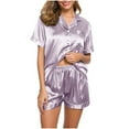 thumbnail image 5 of ameIAEA Pajamas Set for Women Silk Satin Short Sleeve Button Down Shirts Shorts Sleepwear Pjs Sets, 5 of 6