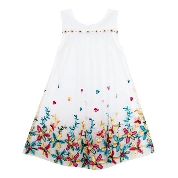 Girls Dress Tank Sleeveless Lace Flower Embroidered Tulle Overlay 10