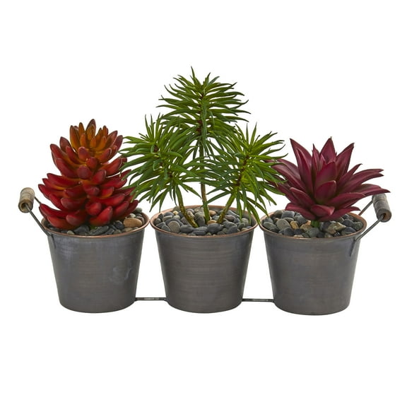 Nearly Natural Mixed Succulent Artificial Plant in Triple Potted Planter