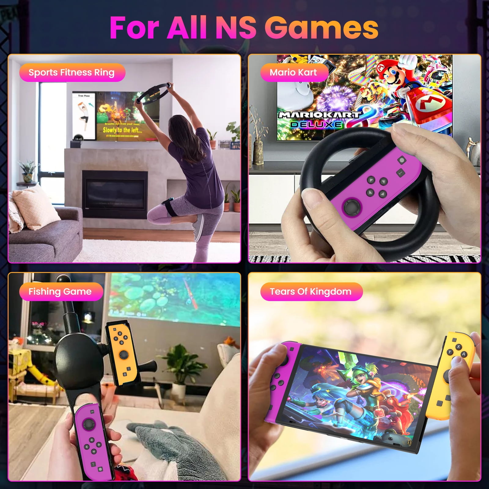 Bonadget Joypad (L/R) for Nintendo Switch, Gamepad with Turbo/Wake-up/Screenshot/Motion Control (Green/Yellow)