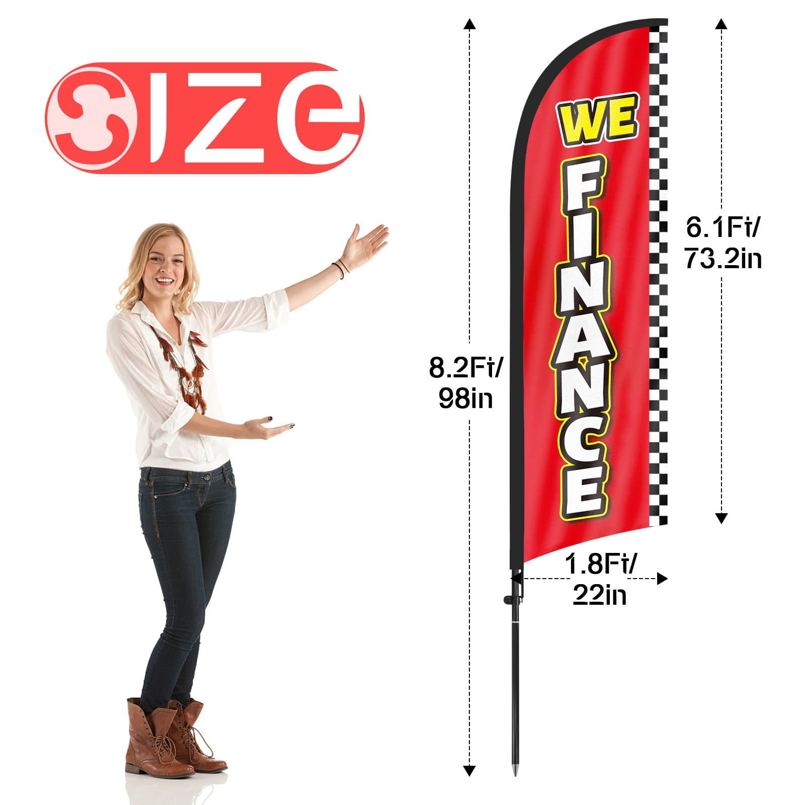 QSUM We Finance Feather Flag with Flag Pole Kit and Ground Spike, 8.2FT We Finance Windless Flag Banner Sign Business for Outdoor Advertising Sign Decoration Display