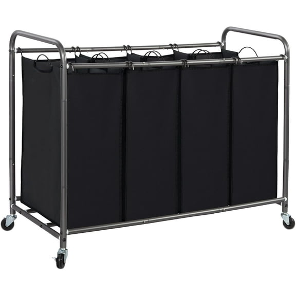 Laundry Sorter 4 Section 47.8 Gal 181 L Laundry Hamper with Wheels Clothes Divider Basket Sorter Clothes Separator Hamper Cart with Wheels and Removable Bags Black