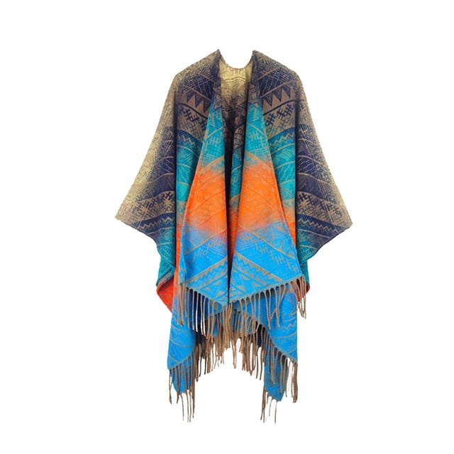 Wraps pour Femmes, Cape Chaude Style Fourche Imprimée avec Franges, Wrap d'Hiver pour Femmes