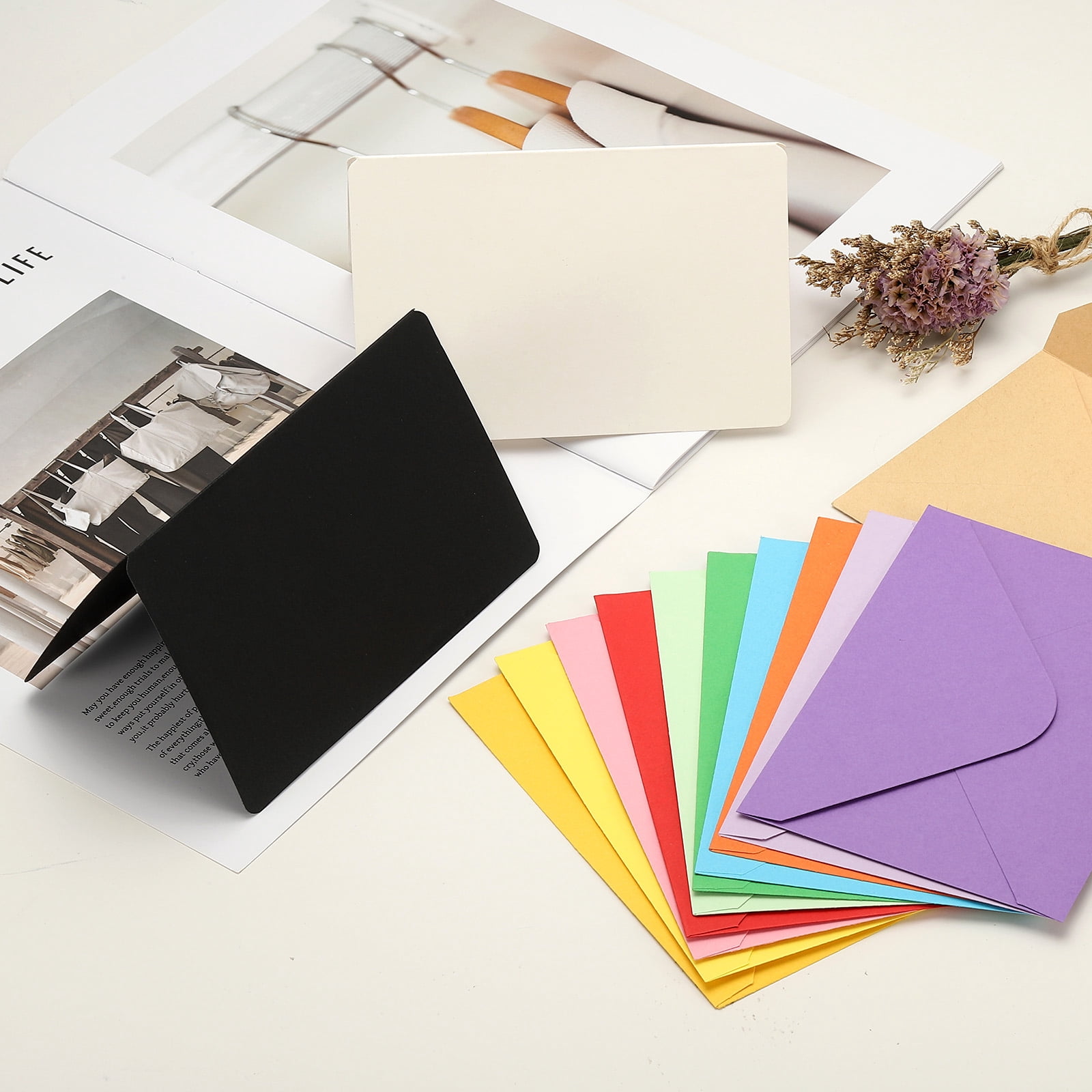 Uxcell Blank Half Fold Card and Envelopes, 50 Set 4 x 6 Inch Blank Folded Cardstock and Printable Envelopes White Greeting Cards for Invitations Wedding DIY Birthday, Multicolor