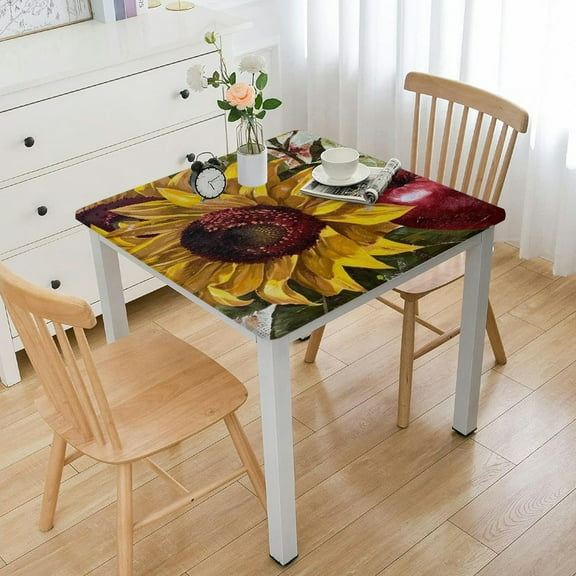 HAOXIT Vinyl Flannel Backed Tablecloth, and Sunflower Cottage Design Vinyl Tablecloth with Flannel Backing, Square 36*36