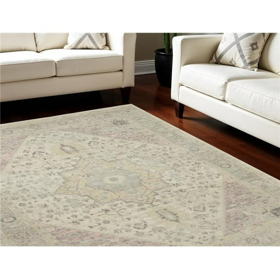 HomeRoots 551162 8 x 10 ft. Floral Medallion Distressed Rectangle Area Rug, Ivory, Pink & Gray