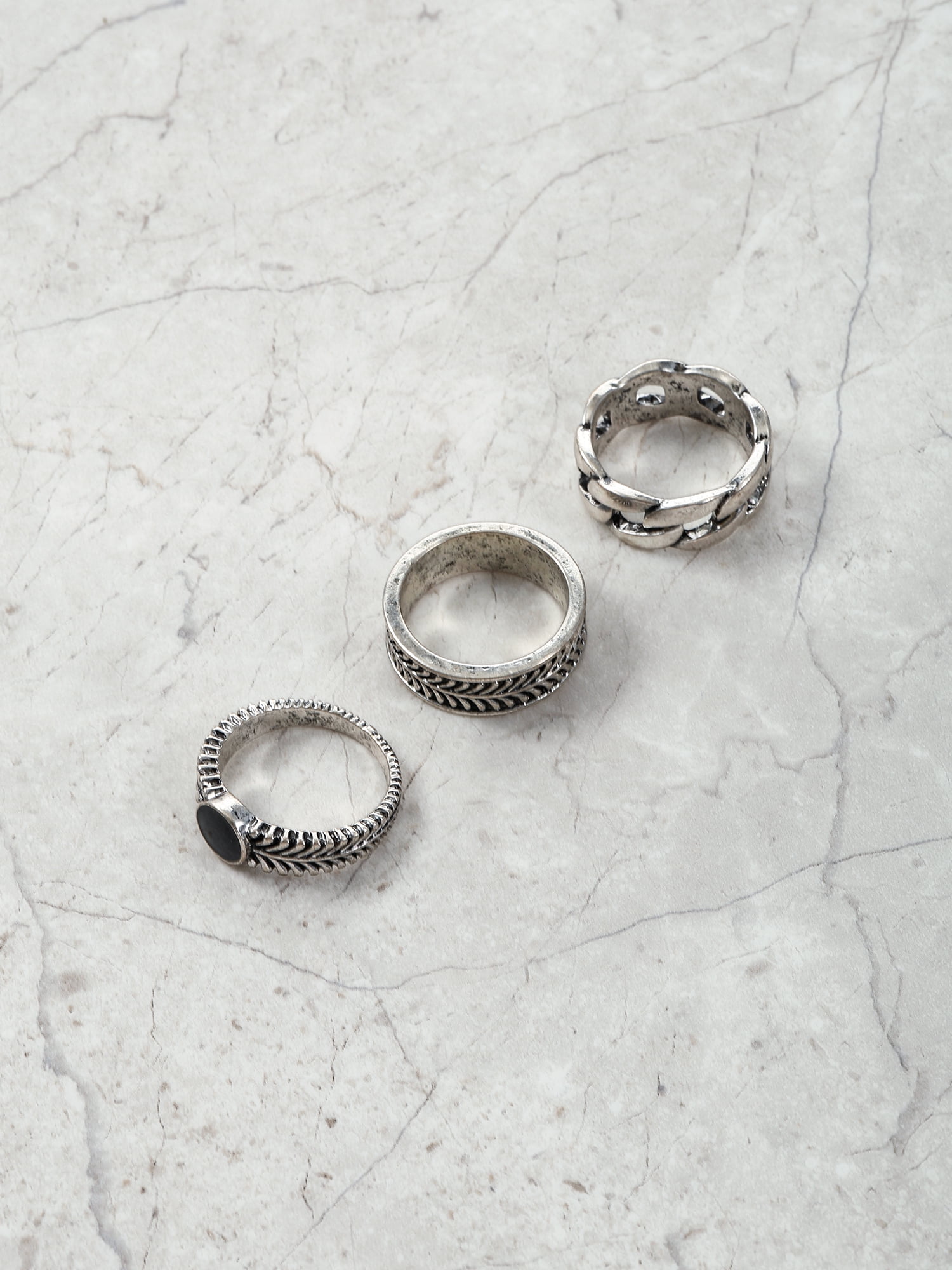 No Boundaries Men's Rings, Silver, 3 Pack