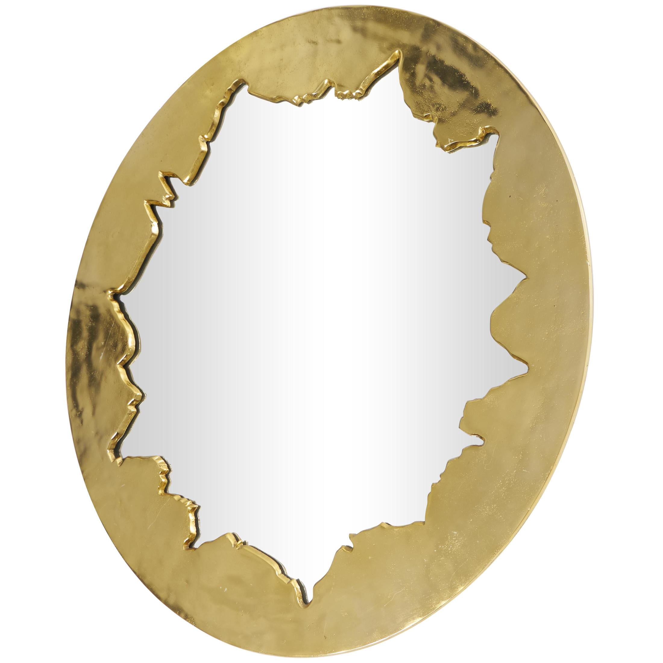 DecMode 36" x 36" Gold Handmade Live Edge Abstract Wall Mirror