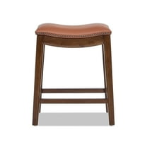 Jennifer Taylor Home Barlow 24.5" Top Grain Leather Backless Saddle Counter Stool, Bourbon Brown Leather