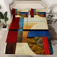 thumbnail image 2 of Manfei Vintage Abstract Geometric Bed Sheets,Rustic Farmhouse Cabin King Sheets,Beige Brown Red Sheet Set For Adults,Ultra Soft Home Decor,4pcs, 2 of 7