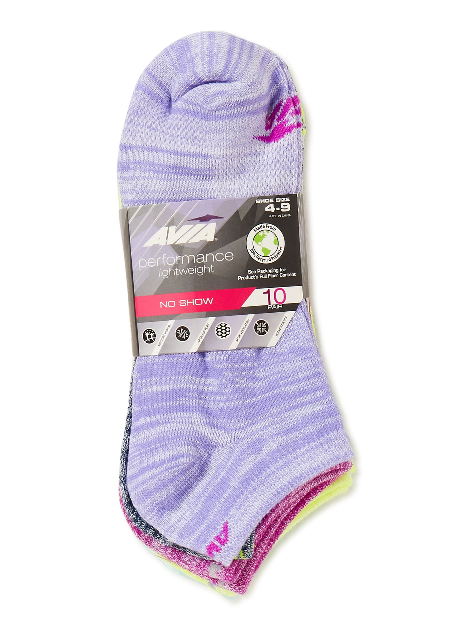 Avia Women's Cushioned No Show Socks (12 Pack), Size 4-9, Bright