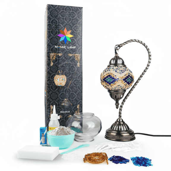 MEHOOM Gooseneck DIY Mosaic Lamp Kit,Turkish Crafts Kit for Adult, Moroccan Decor (Blue)