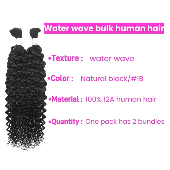 WEIF-Human Braiding Hair for Boho Braids 2 Bundles 100g 18Inch Water Wave Human Hair Braiding Hair 12A Brazilian Virgin No Weft Hair Extensions for Bohemian Knotless Braids Bulk Human Hair for Bra