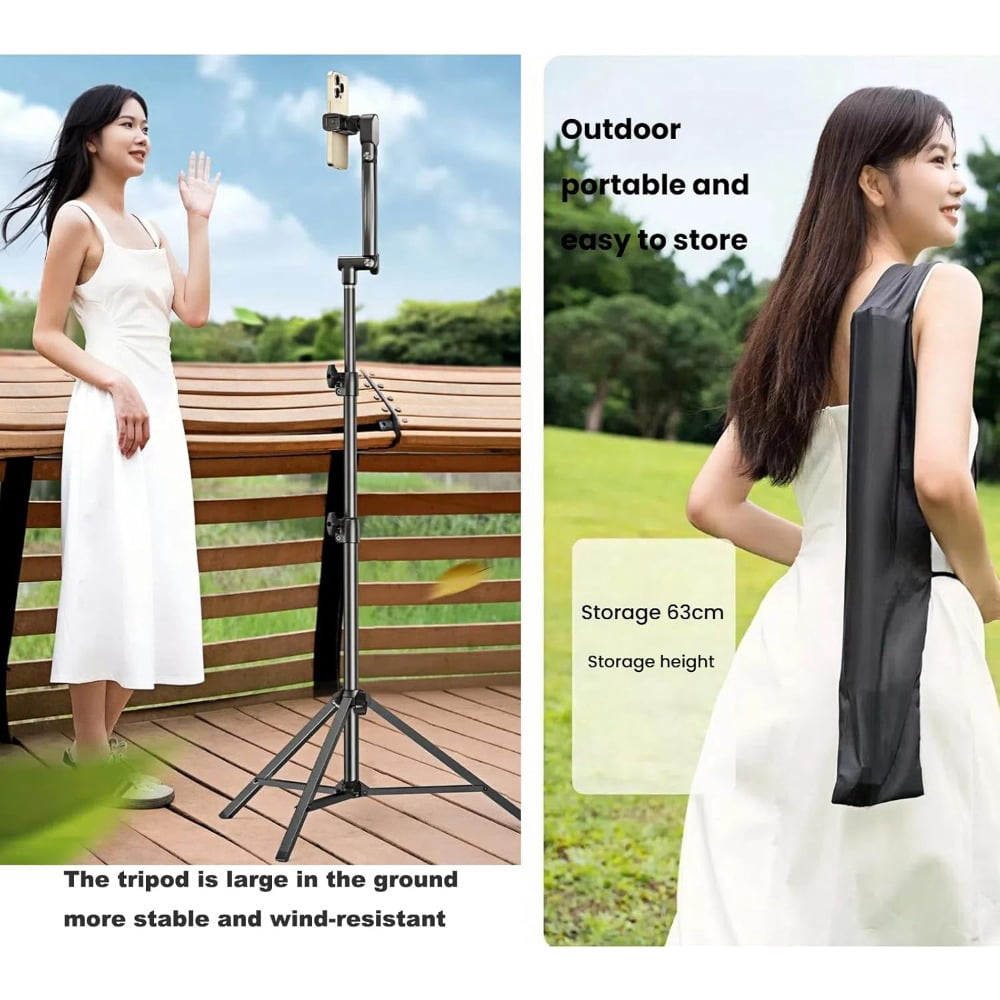 70-Inch Adjustable Metal Photography Tripod - Professional Video Stand for Phone & Camera Live Streaming, Portable Stable Support Frame with Mobile Clip and Pan-Tilt