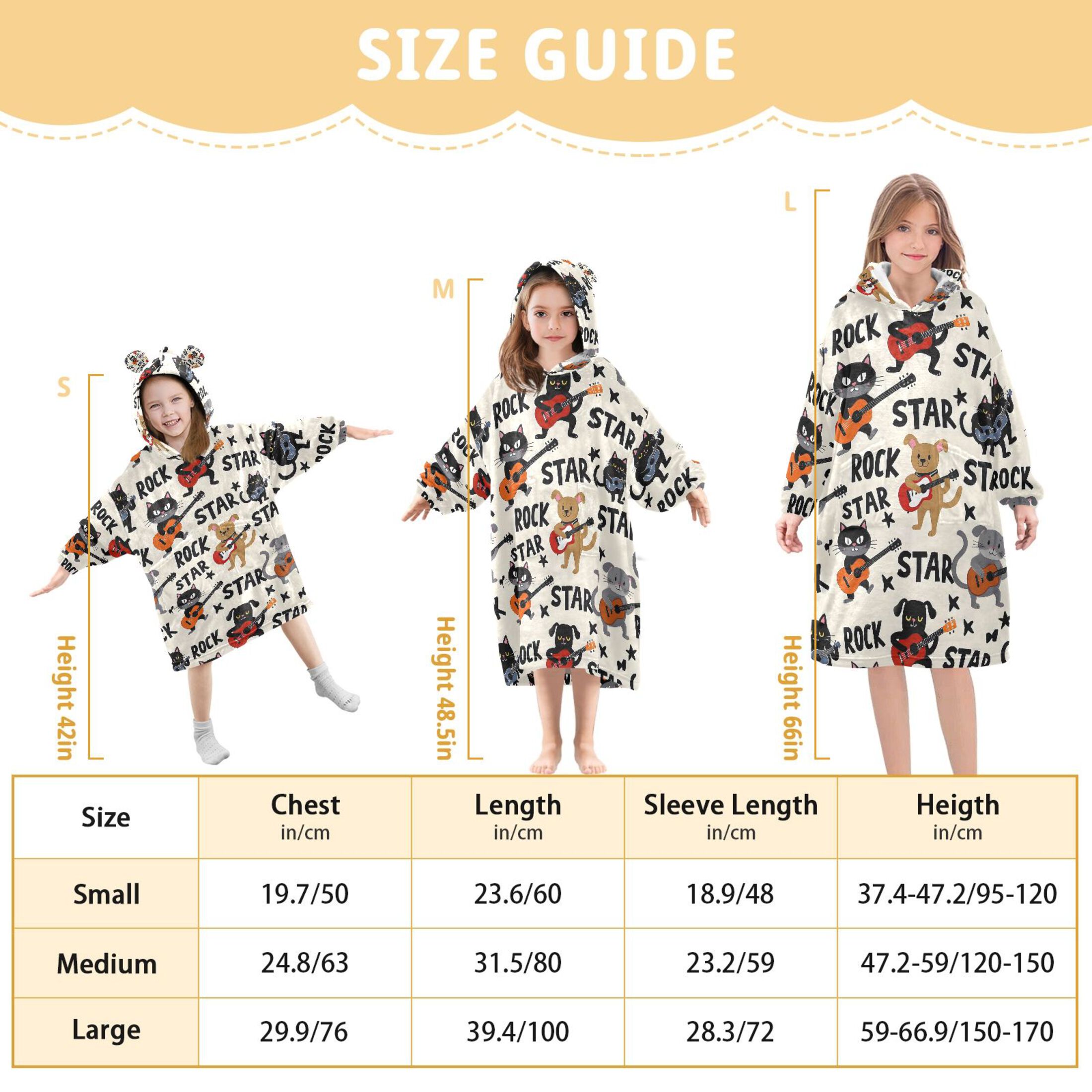 joogoo Blanket Hoodie for Guitar Cute Cat Oversize Sweatshirt 3-14 YR L
